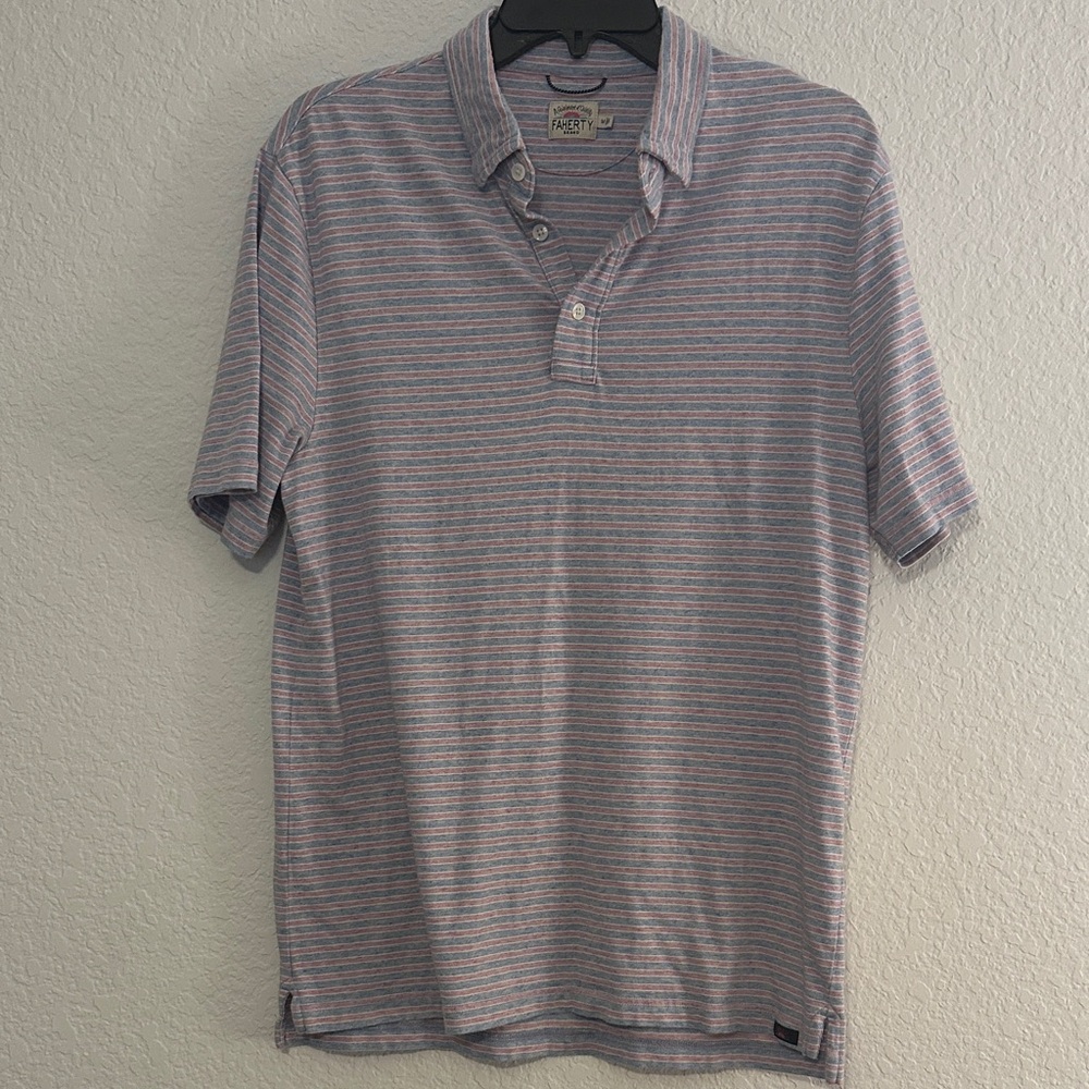 Faherty Striped Polo in Blue and Pink
